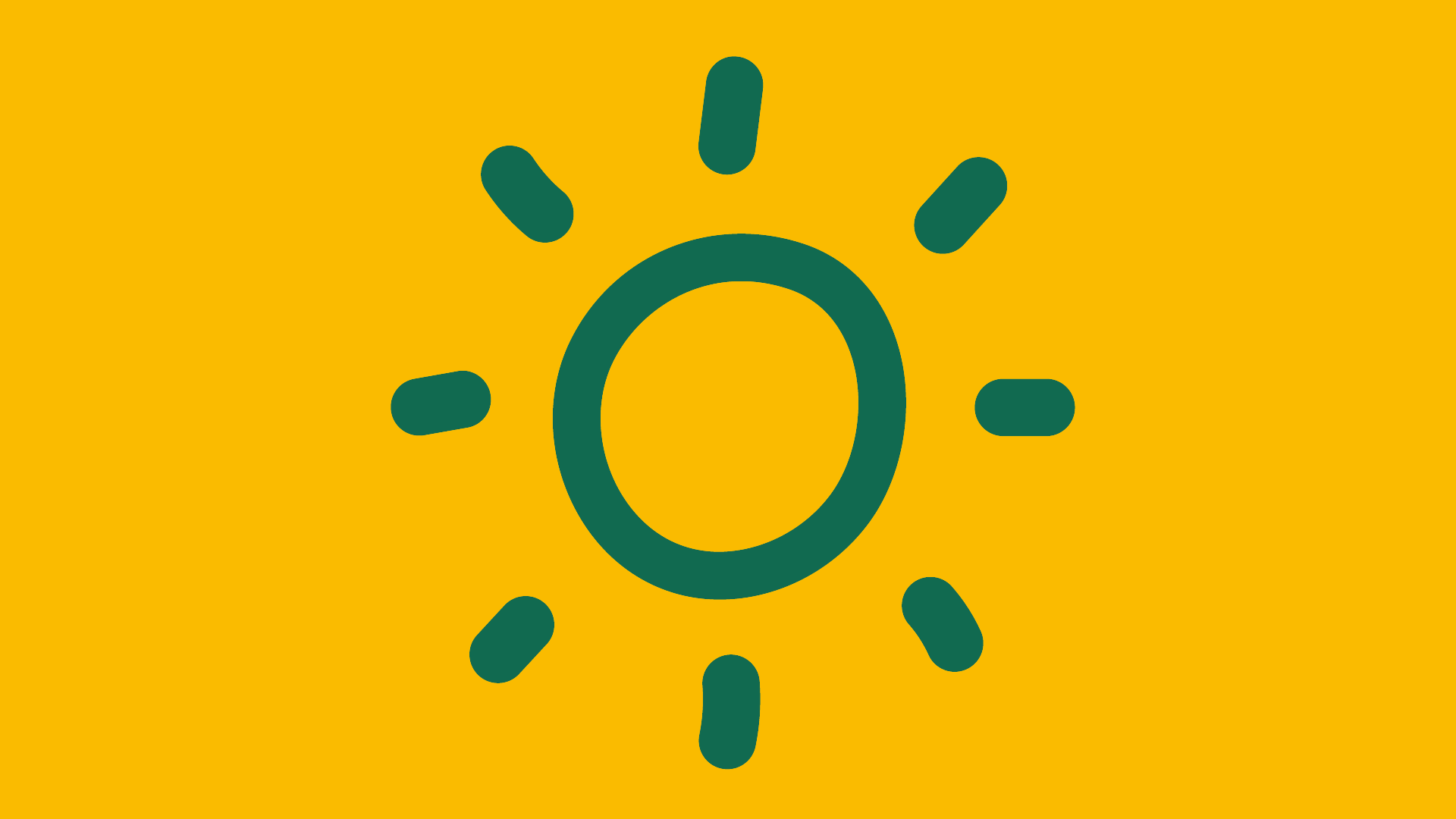 Mit grüner Linie gezeichnete Sonne auf gelbem Grund