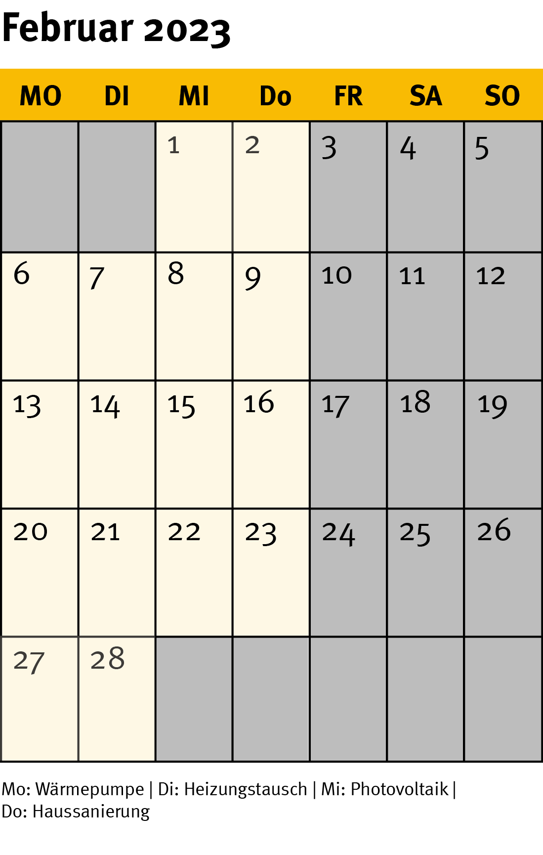 Kalender Februar 2023 mobil