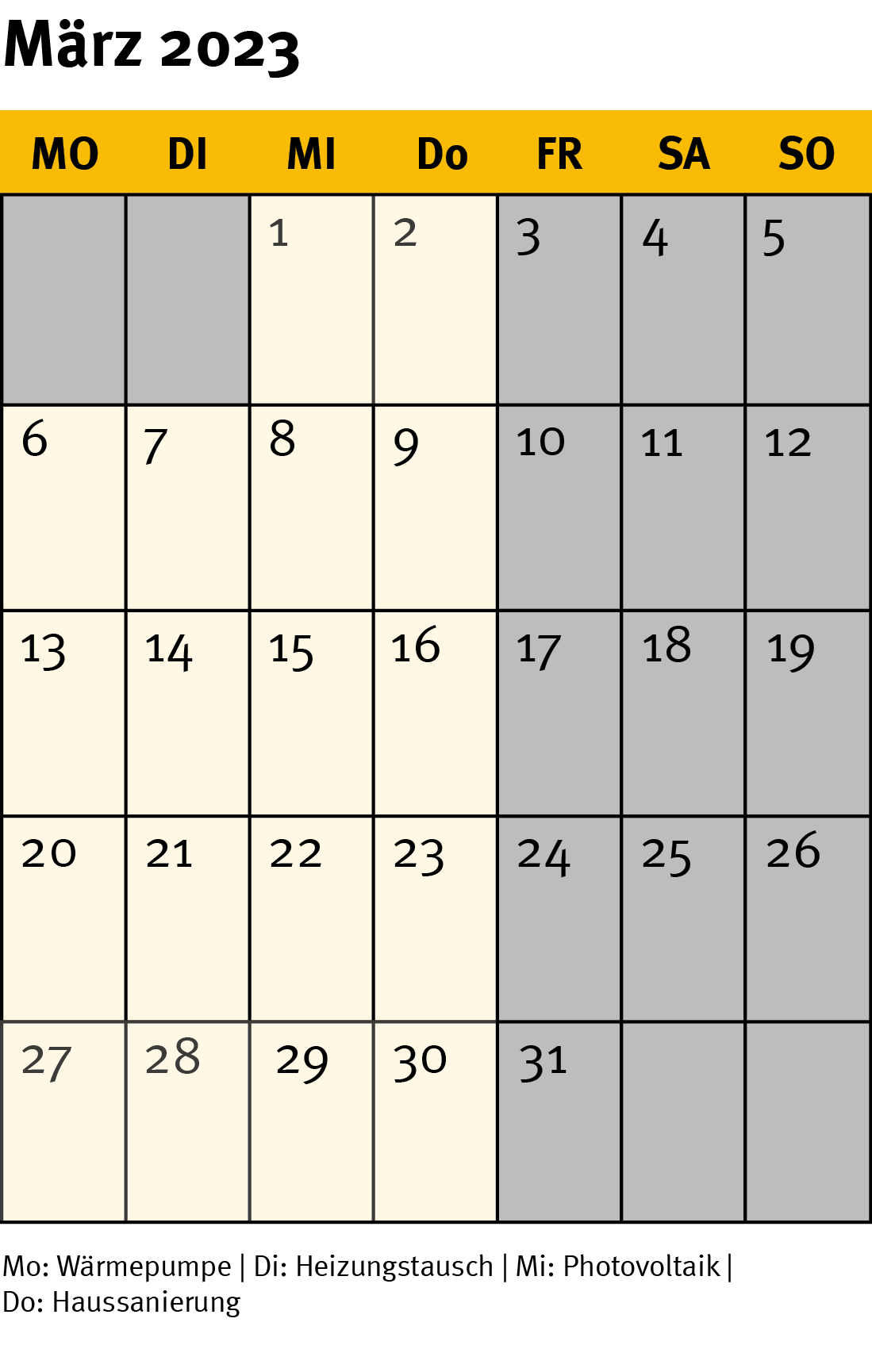 Kalender März 2023 mobil