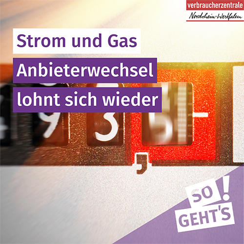 Stromzähler von nahem mit Hinweis auf Gelegenheit zum Anbeiterwechsel