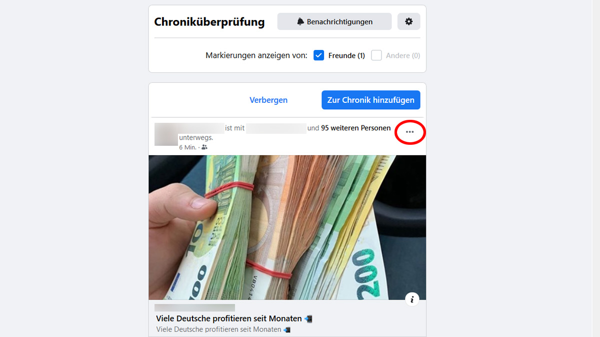 Screenshot Facebook-Chroniküberprüfung