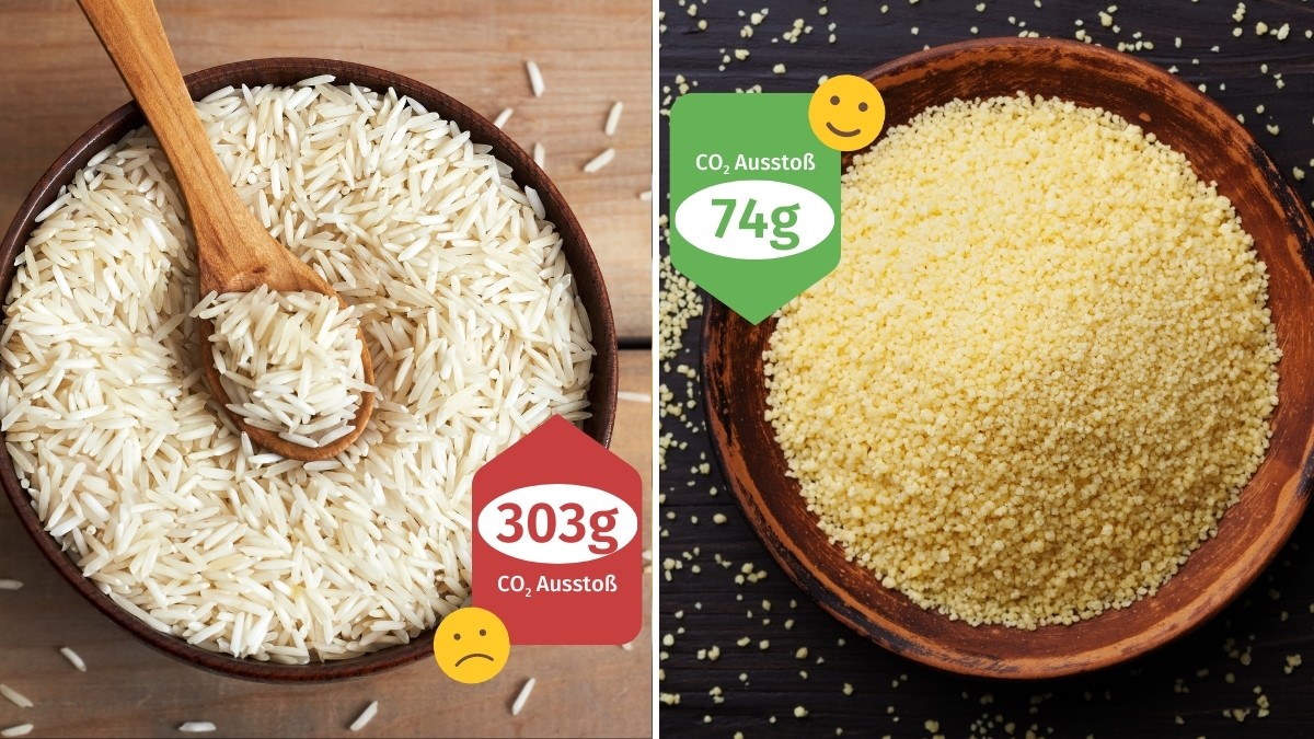 Eine Schüssel Reis neben einer Schüssel Couscous
