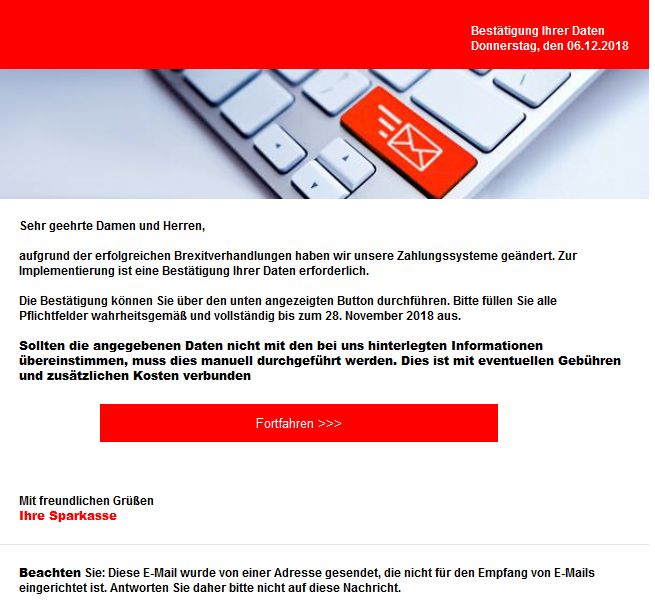 Screenshot Sparkasse-Phishing-Mail