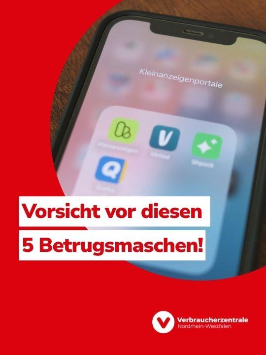 Foto eines Smartphones in einer Hand mit PayPal-Startseite auf dem Display. Dazu Text: "So geht's! „Überweisung abgelehnt“ So unterscheidet ihr echte PayPal-Mails von Phishing" und Logo der Verbraucherzentrale Nordrhein-Westfalen.