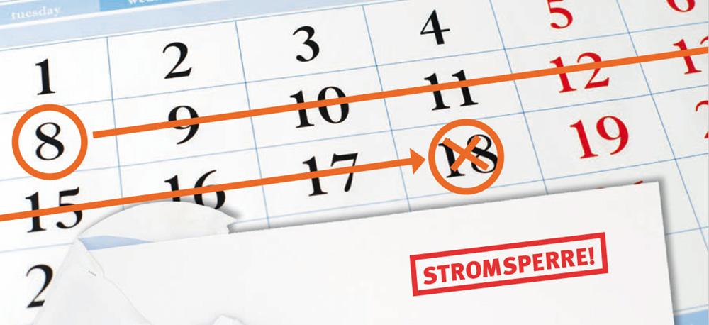 Kalender mit Hinweis auf Stromsperre