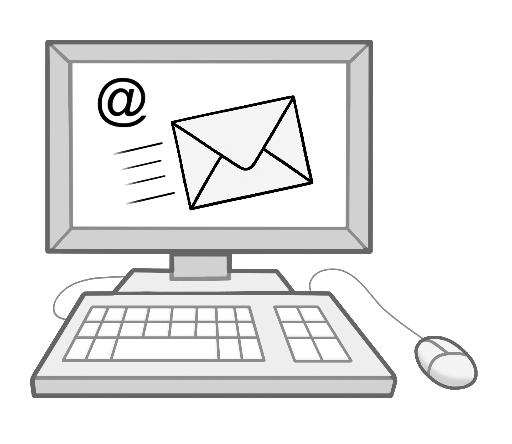 Zeichnung eines Computers mit einer Email auf dem Bildschirm.