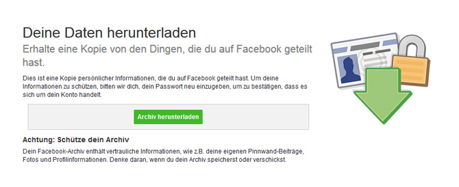 Screenshot der Facebook-Seite "Deine Daten herunterladen"