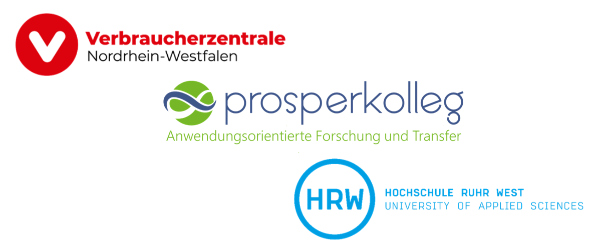 Logos von Verbraucherzentrale NRW, posperkolleg und der Hochschule Ruhr West.