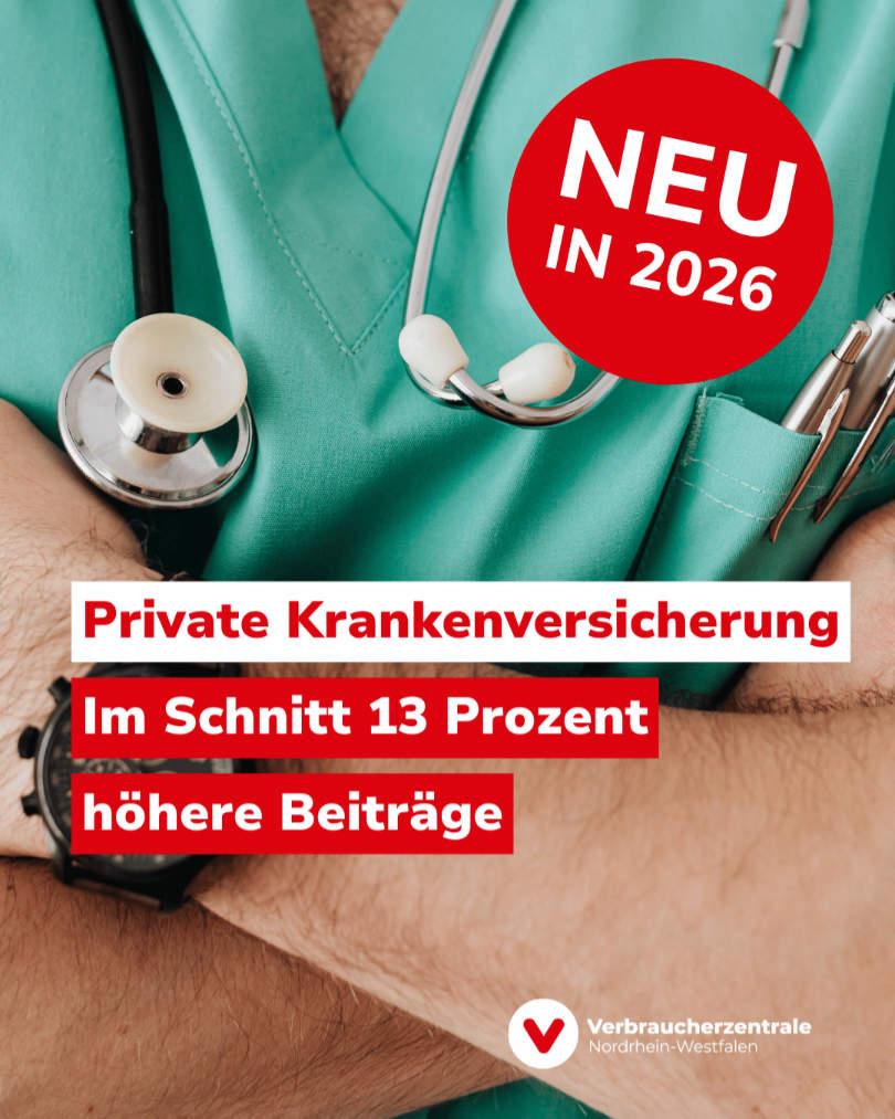 Arzt mit dem Text "Private Krankenversicherung - im Schnitt 13 Prozent höhere Beiträge"