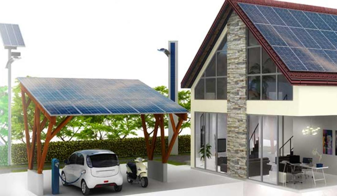 Doppelhaushälfte mit Solaranlage und Elektroauto