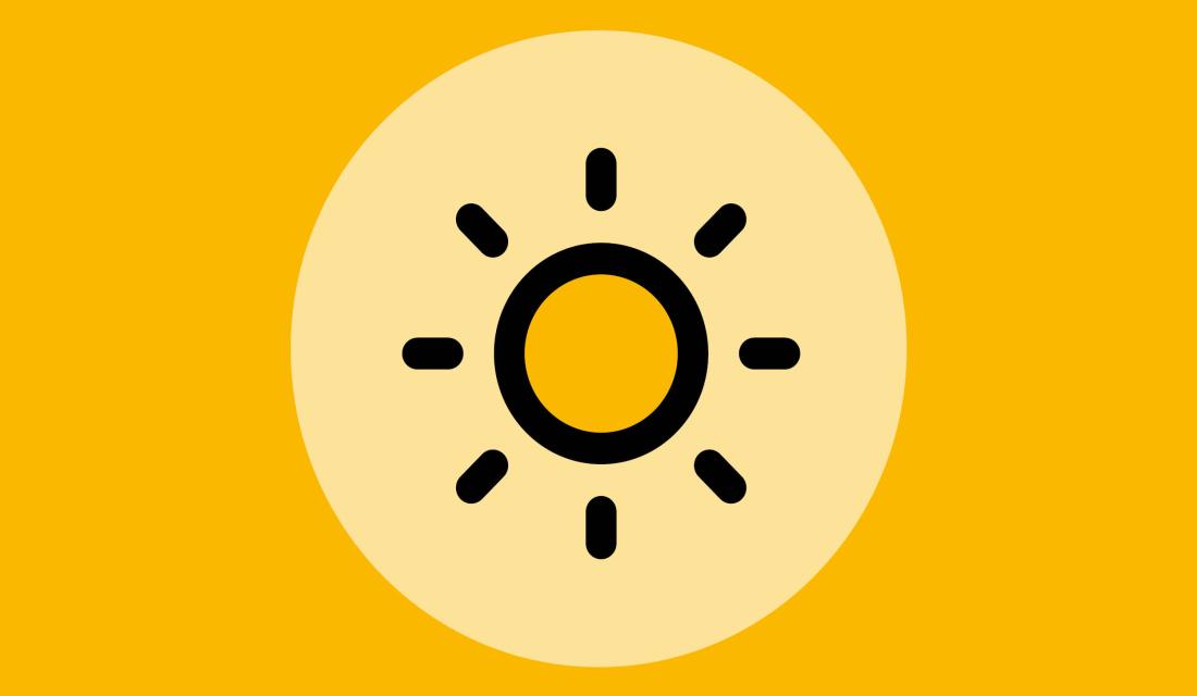 Schwarzes Sonnenicon auf zweifarbigem gelben Grund