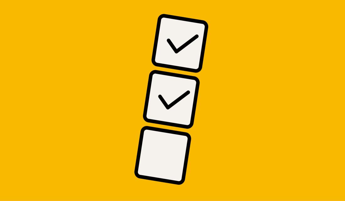 Weiße Checkboxen auf gelbem Grund