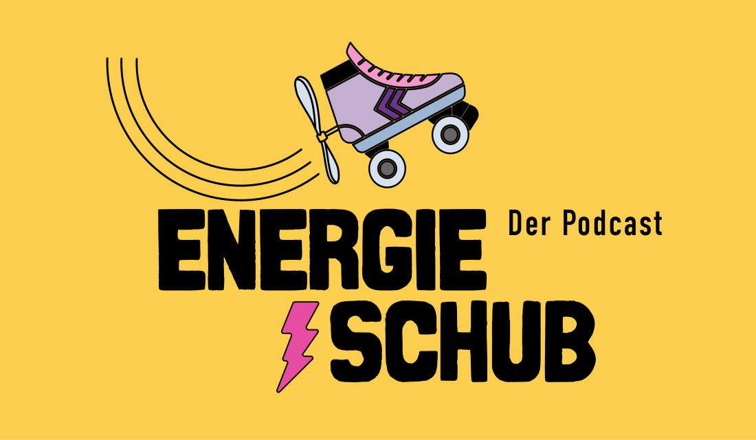 Schriftzug Energieschub, Rollschuh, Blitz