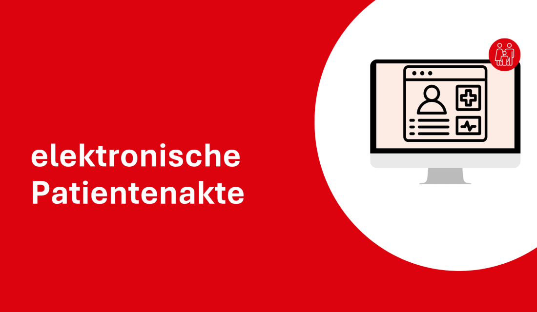 Grafik mit Computer-Elementen und dem Text "elektronische Patientenakte"