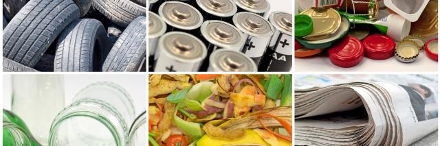 Collage aus Verpackungen und anderen Abfällen