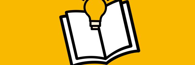 Icon zeigt aufgeschlagenes Buch mit Glühbirne