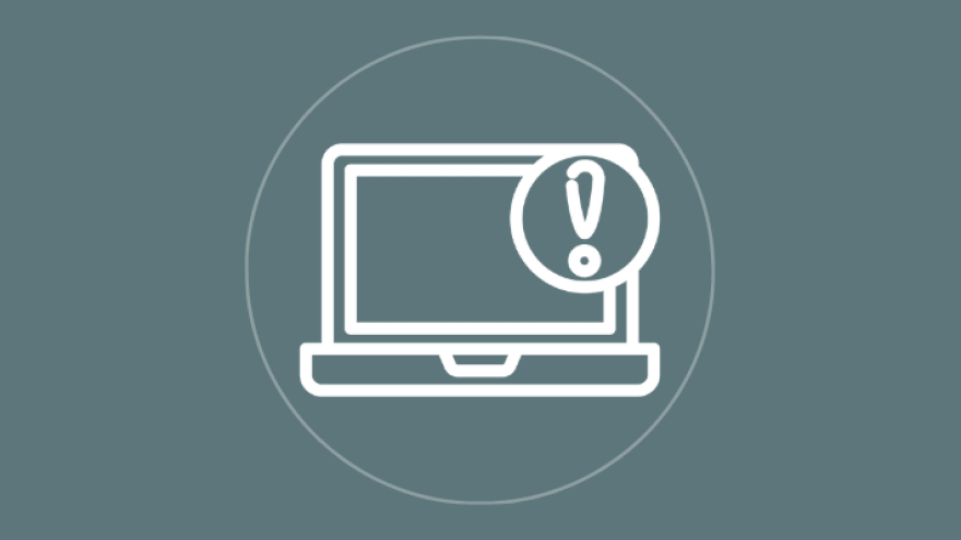 Grafik mit einem Monitorsymbol und einem Ausrufezeichen