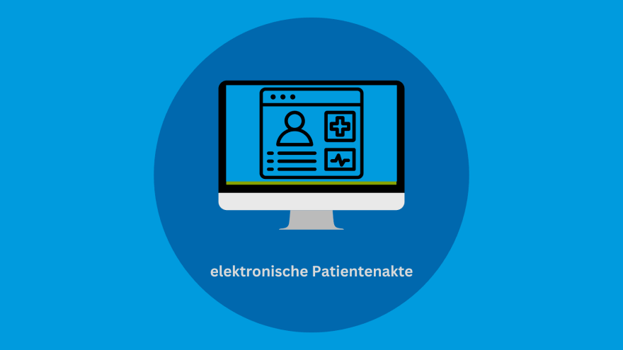 Grafik eines Computers mit dem Text "elektronische Patientenakte"