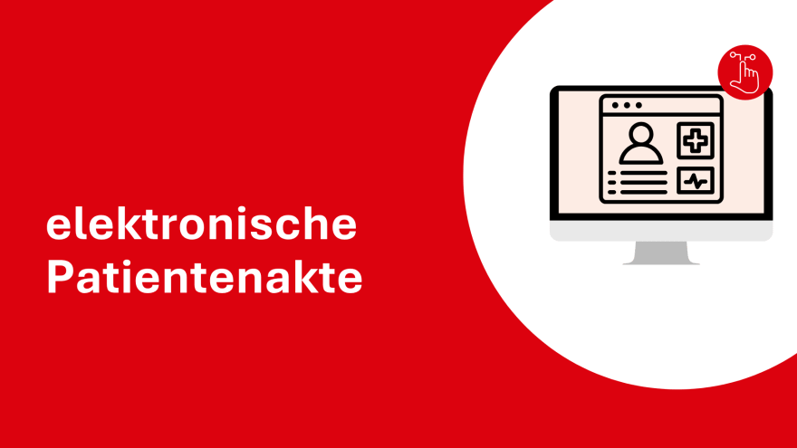 Grafik eines Computers mit dem Text "elektronische Patientenakte"