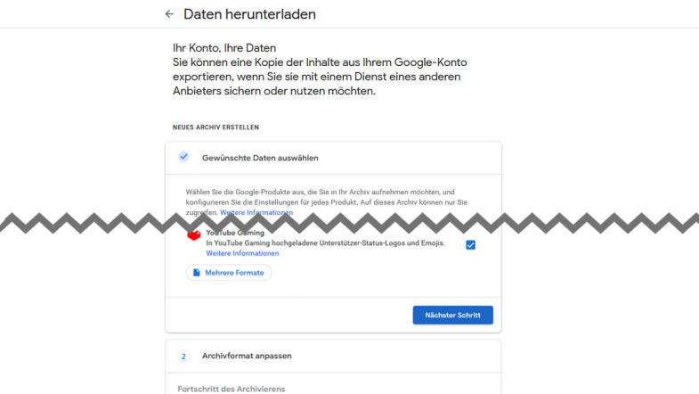 Screenshot der Datenanforderung bei Google