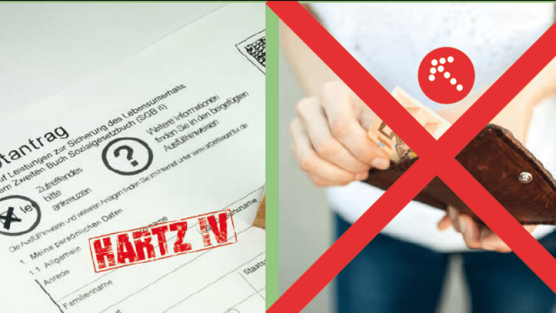 Collage aus Hartz4-Bescheinigung und Hinweis, nicht zahlen zu müssen