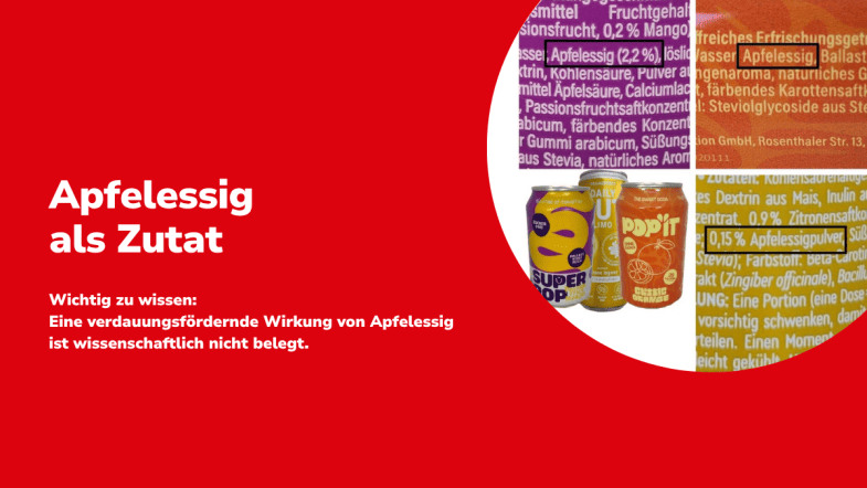 Apfelessig in ballaststoffangereicherten Limos