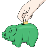 Grafik: Ein Sparschschwein, in das Geld eingezahlt wird