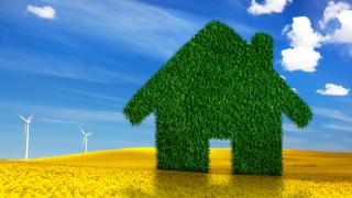 Grünes haus in Landschaft