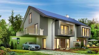 Doppelhaushälfte mit Solaranlage und Elektroauto