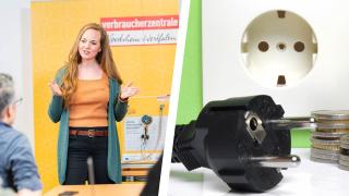 Vortragssituation & Steckdose, Stecker, Münzen