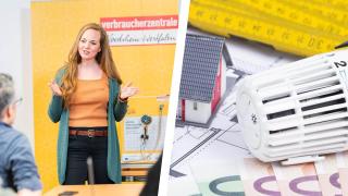 Vortragssituation & Thermostat, Modellhaus, Geldscheine, Zollstock