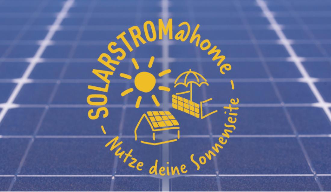 Nahaufnahme Solarmodul und Sonnenseite Logo