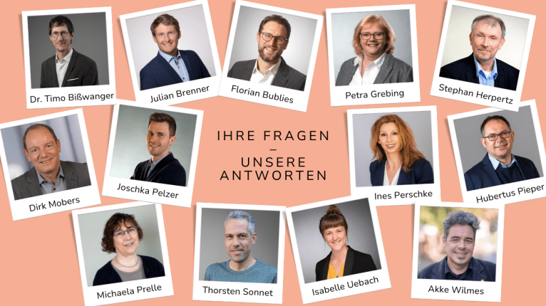 Fotos der Energieberater:innen, die Ihre Fragen bei der Veranstaltungsreihe "Energie kompakt" beantworten